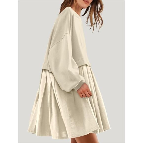 Women Fall Oversized Sweatshirts Hoodie Long Sleeve Crewneck Pleated Dress - Picture 2 of 6